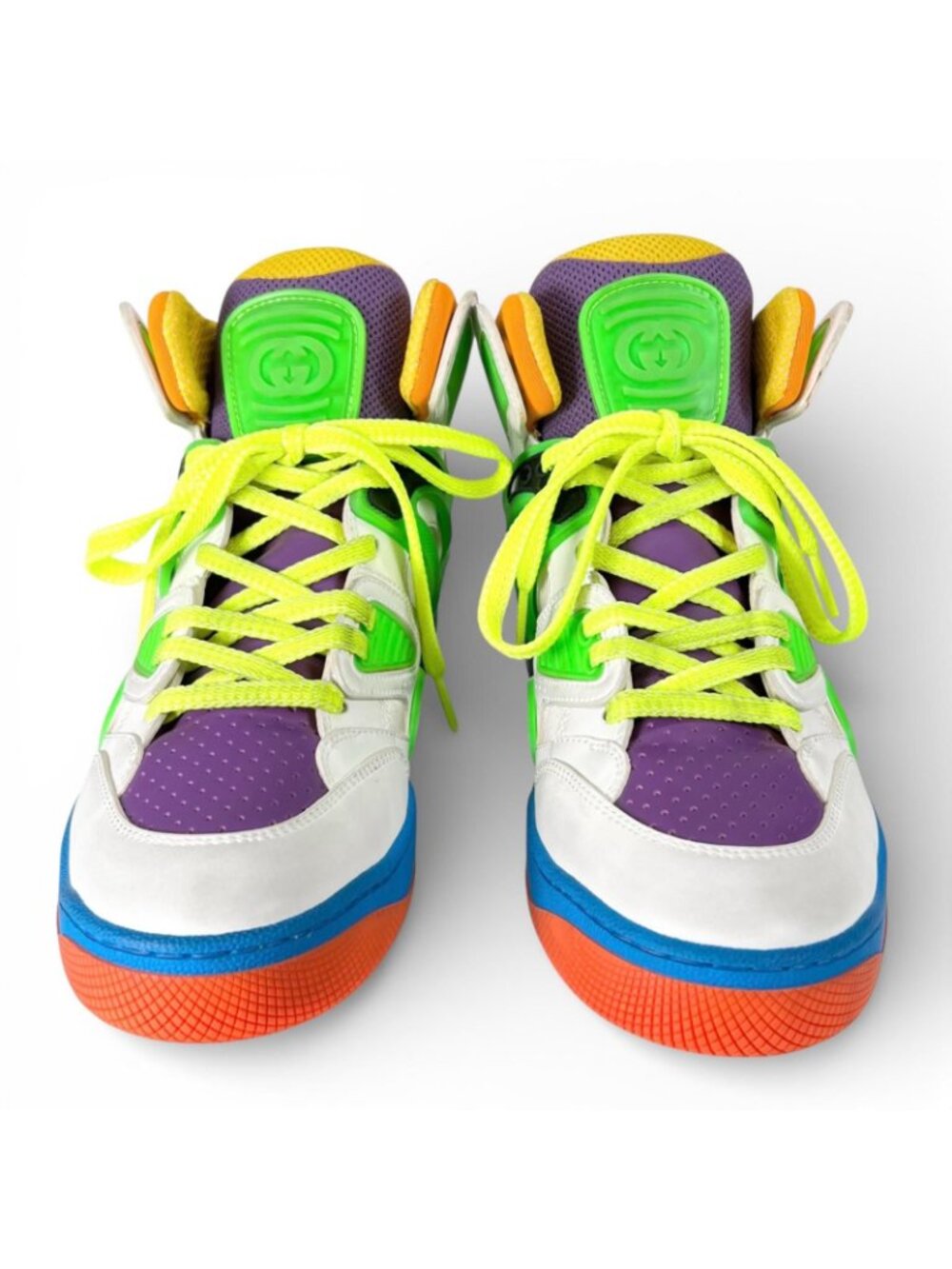 Gucci Basket Vintage Wash Leather High Cut Sneakers Multicolor - Picture 3 of 15